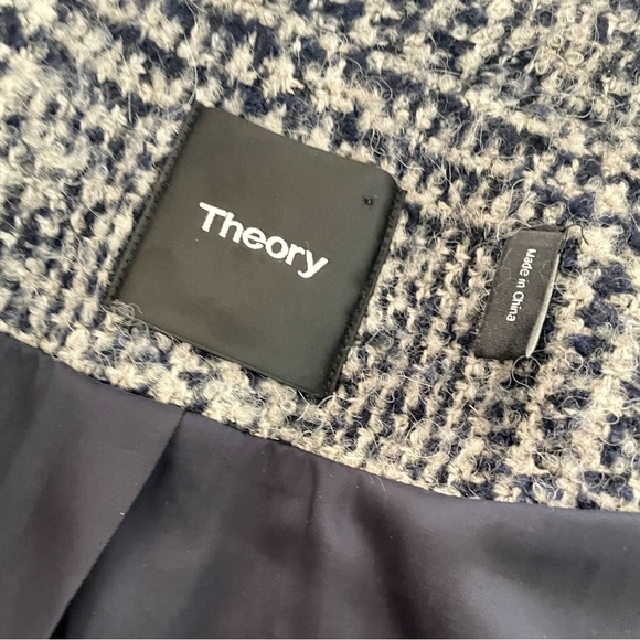 Theory Easy Town Navy Multi Plaid Wool Coat Jacket - Picture 12 of 15